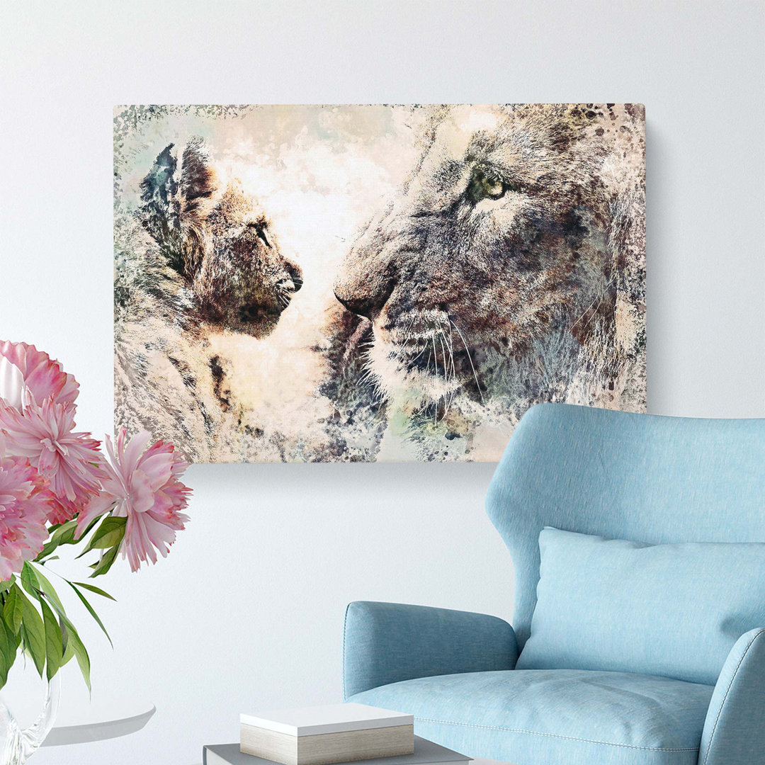 Lion Cub with Its Mother - Wrapped Canvas