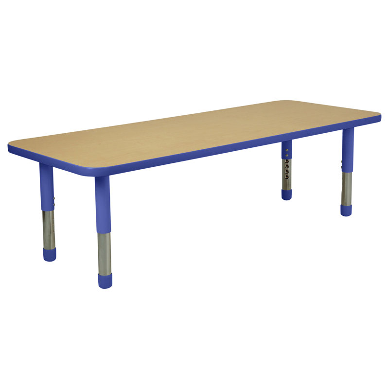 Table rectangulaire d'activités en T avec moulures totales réglables, H 18 po x l 60 po x P 24 po, Beige, Bleu