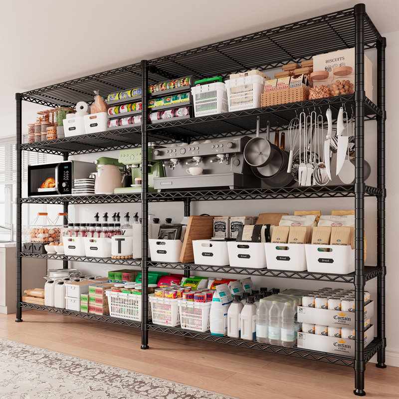 Marlia Steel Height -Adjustable Storage Rack Heavy Duty Shelving Unit, 72.4" H x 69" W x 15.75" D, Black