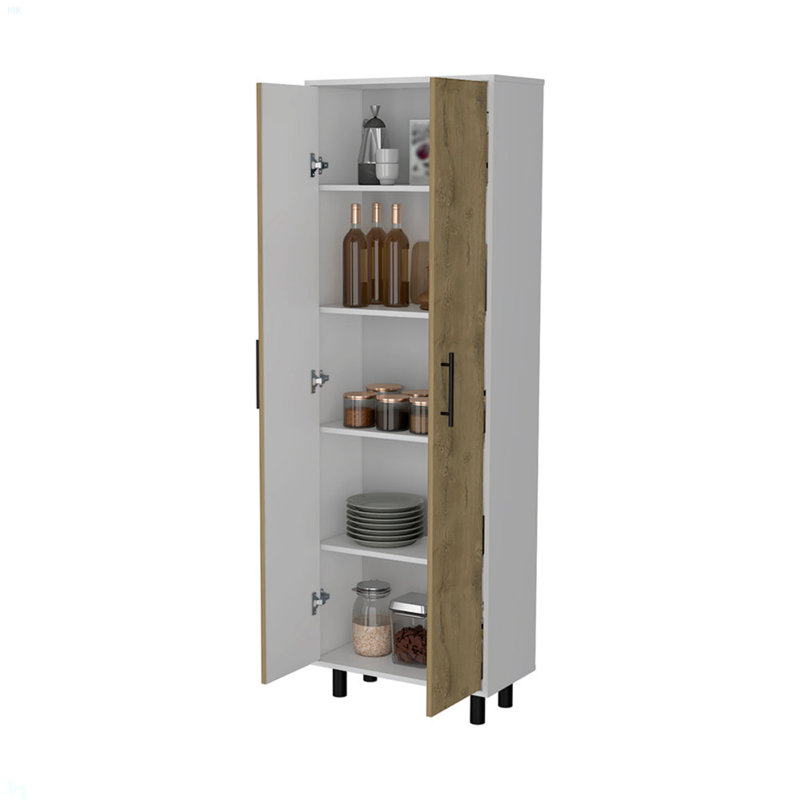 Fagan 2-Door 5-Shelf Kitchen Pantry, White/Macadamia
