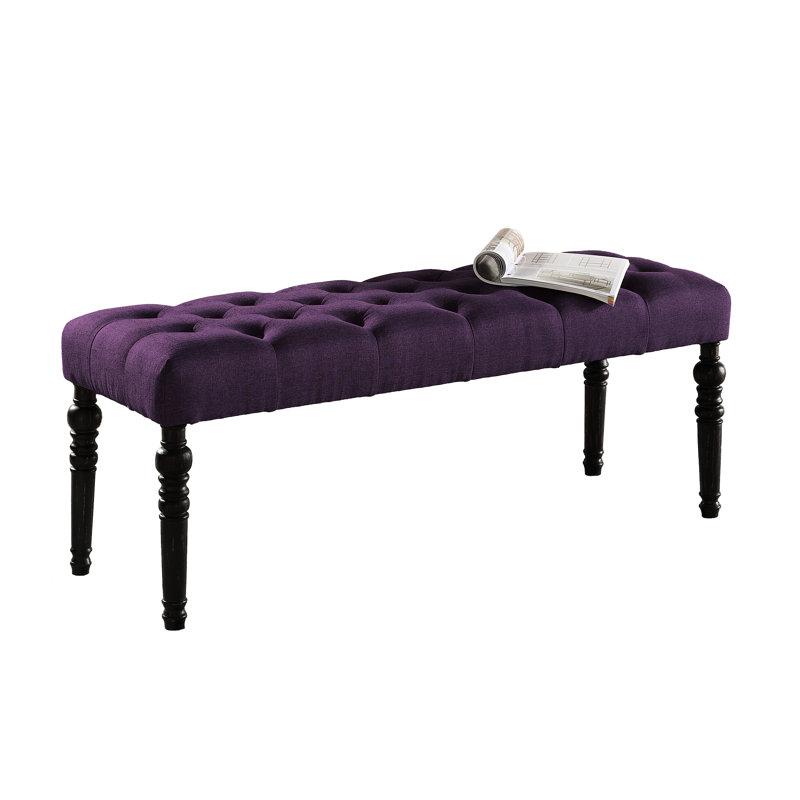 Purple Dining Bench With Button Padding - Solid Wood Frame & Black Finish 48"W X 16"D 19.5"H Fabric From Turned Legs 48W 16D 19.5H In
