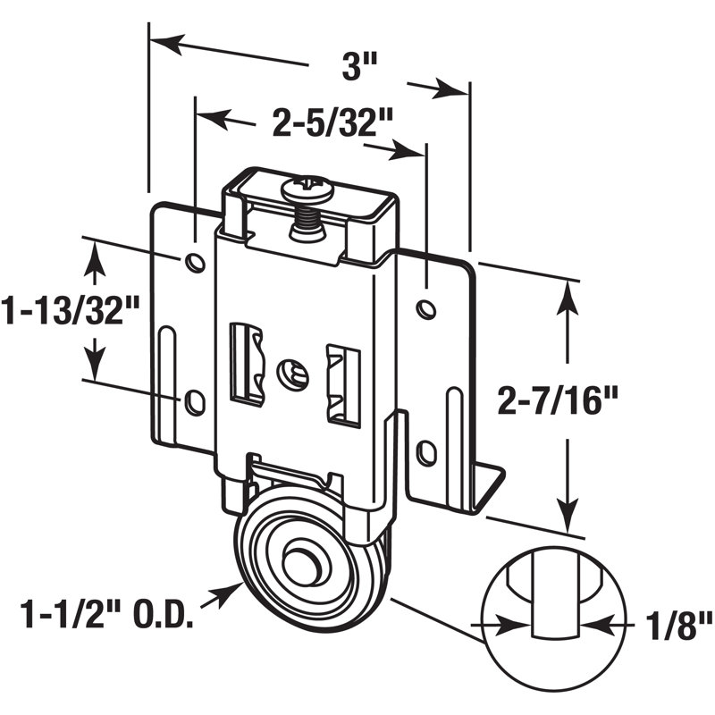 Rouleau de porte de placard à miroir, 1 1/2 po convexe (paquet simple)