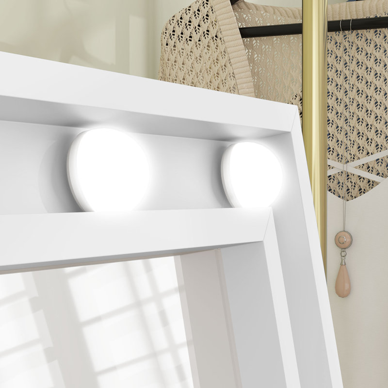 Miroir de plancher pleine grandeur avec angles réglables, blanc