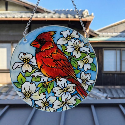 6" Cardinal Stained Glass Suncatcher Window Hanging