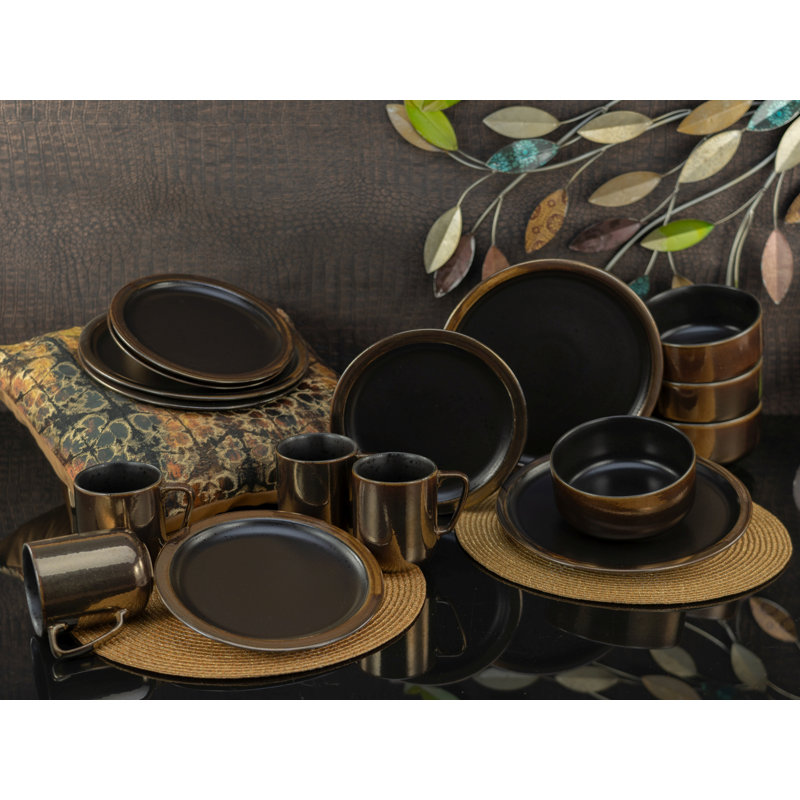 Modern Industrial Black, 16-Piece Dinnerware Set