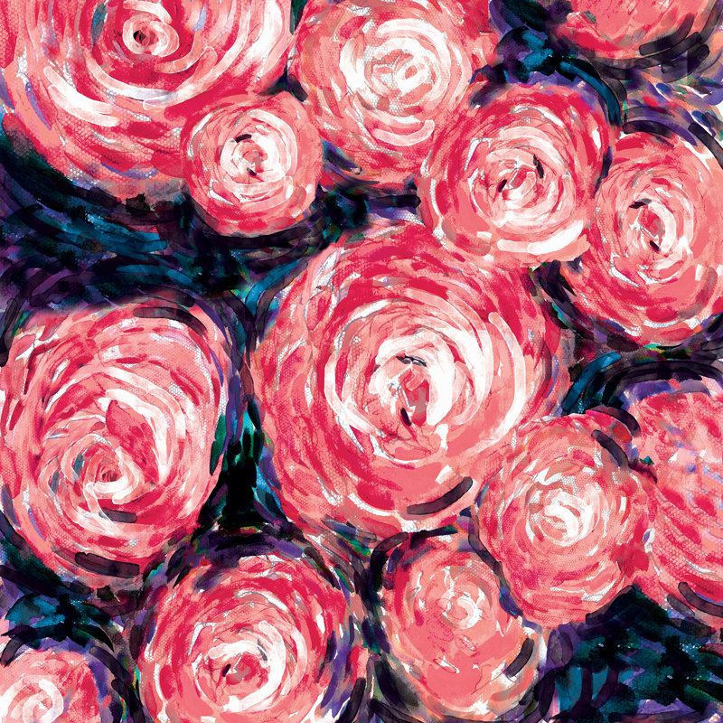 Large Pink Blooms On Purple And Blue - Wrapped Canvas Painting, 51cm H x 51cm W x 3.8cm D