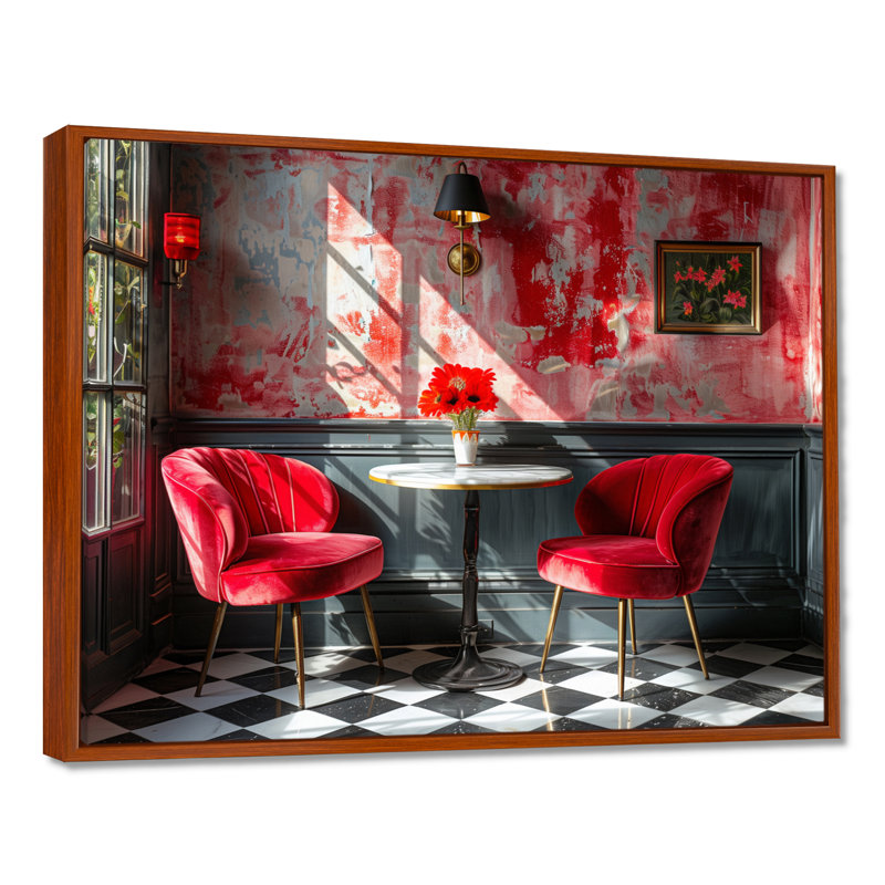 Décoration murale rouge et gris - hôtel et loges, H 28 po x l 60 po, Encadrement argenté