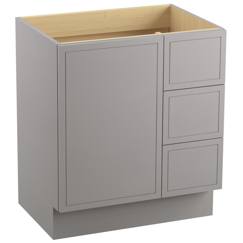 Base de meuble-lavabo 30 po Jacquard® seulement avec porte-pieds, 1 porte et 3 tiroirs à droite, Mohair gris