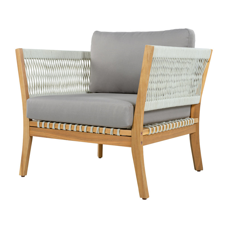 Méridienne d'extérieur en bois d'acacia Quessia, 1, Coussin gris / structure naturelle