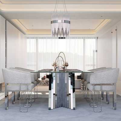 Modern Boucle Dining Chairs, Gray Upholstered Dining Room Chairs With Chrome Legs(Set Of 6)