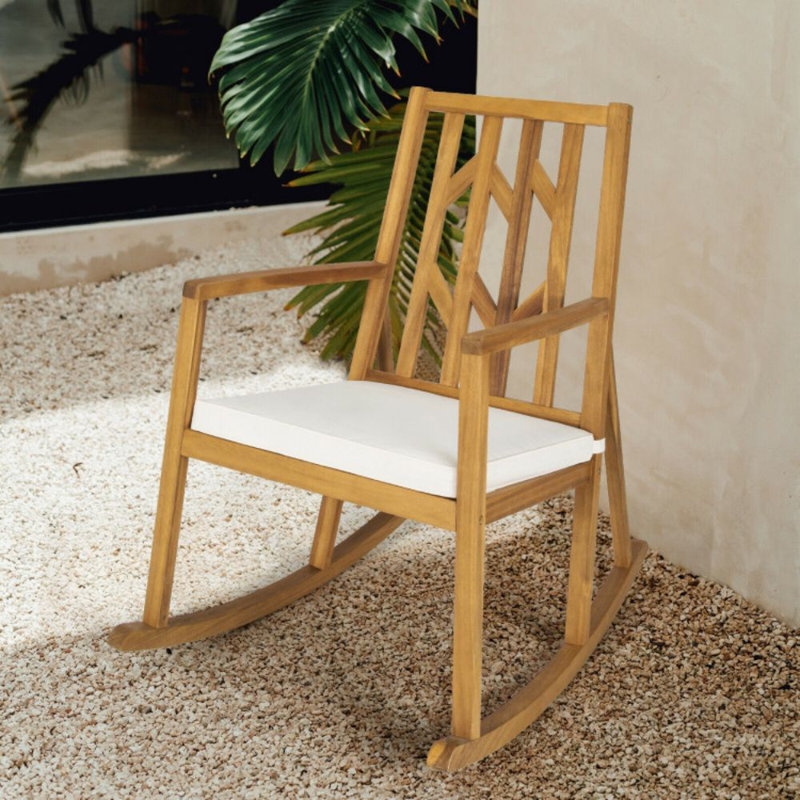 Fauteuil à bascule d'extérieur en bois d'acacia, Blanc