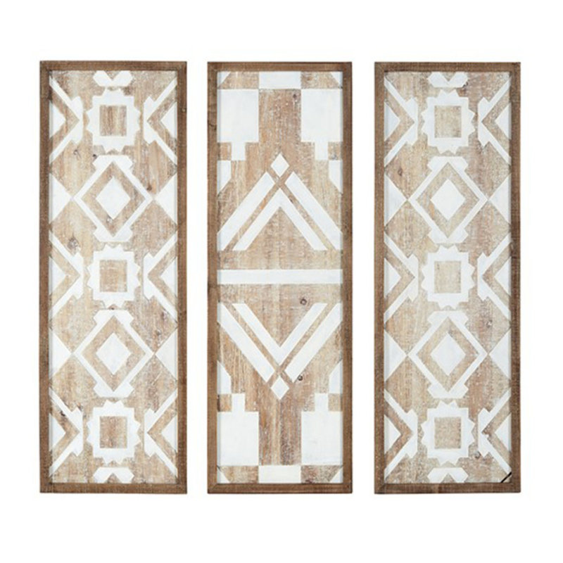 Ensemble de 3 décorations murales géométriques en bois deux tons