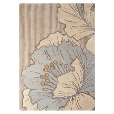 NICOLE MILLER NEW YORK Flora Grandeur Bloom Handcrafted Wool Area Rug Taupe