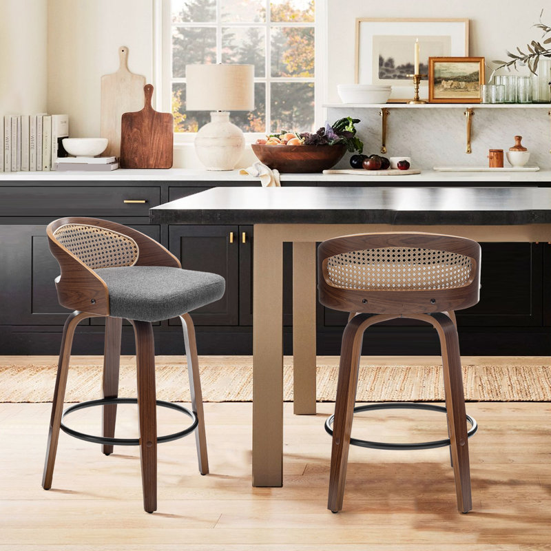 Tabourets pivotants en lin Leeana, Gris, Tabouret de comptoir (siège d'une hauteur de 26 p