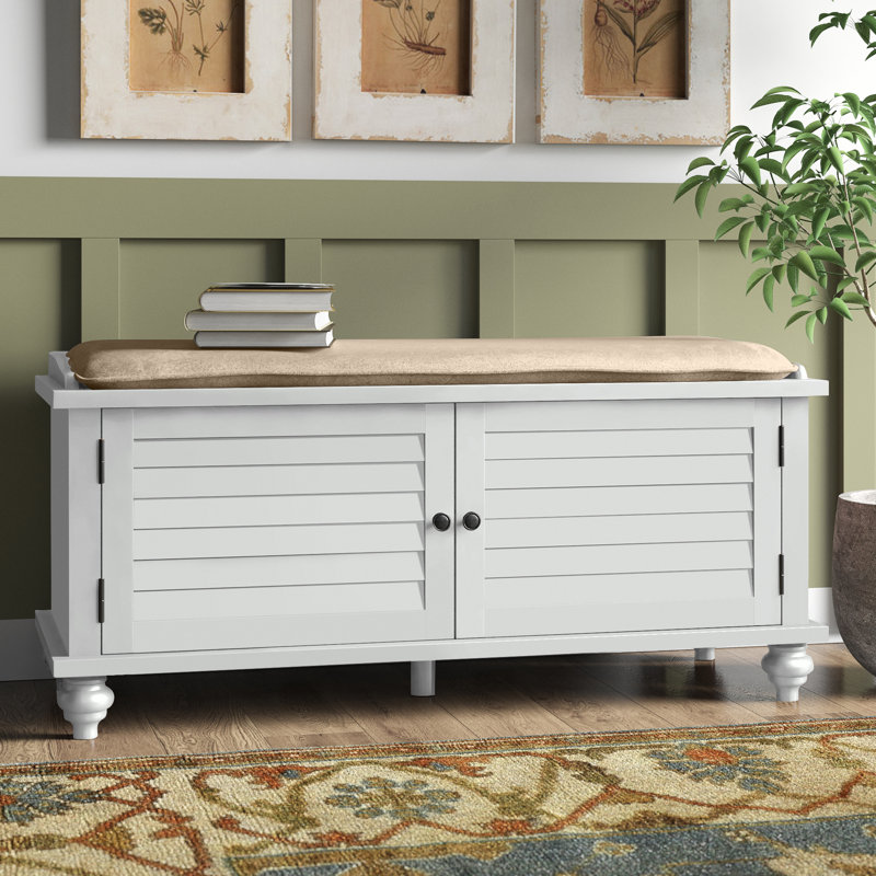Banc de rangement avec armoire en velours Lechner, Blanc