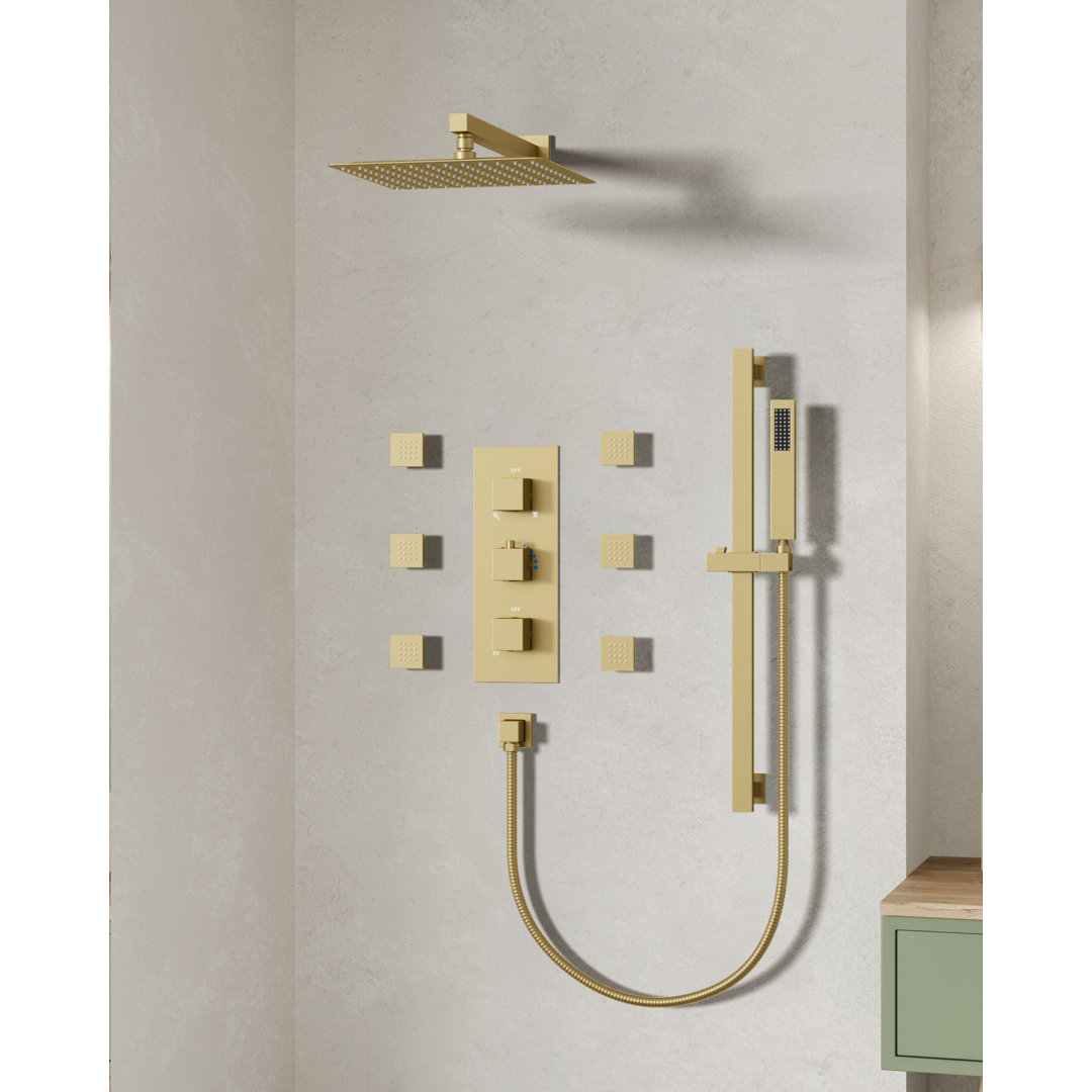 RelaxaJet Thermostatic Shower System,12" High-Pressure Rainfall Shower Faucet With Rough-In Valve EVERSTEIN 