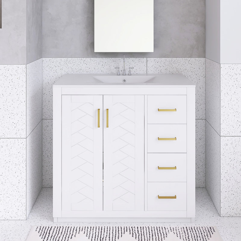 36'' Bathroom Vanity With Ceramic Sink Combo, White