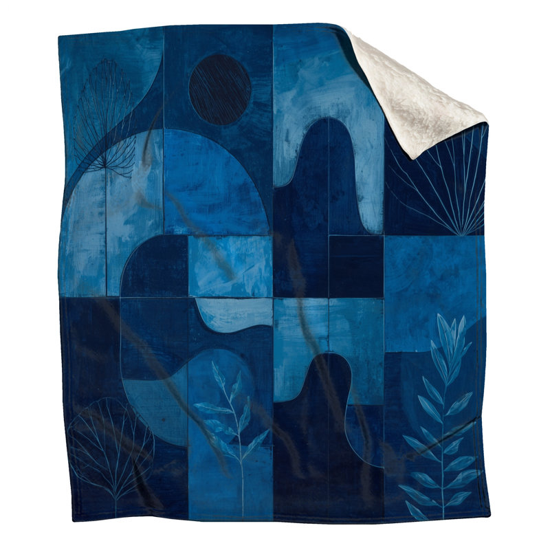 Couvertures bleues à formes géométriques abstraites, L 60 po x H 80 po