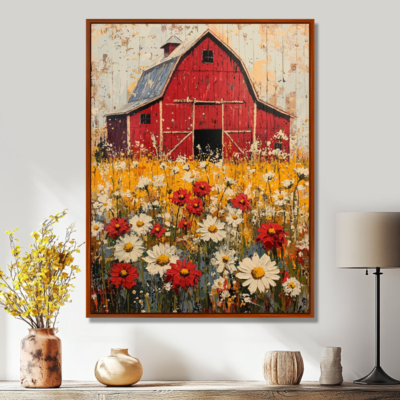 Barnyard In Full Bloom I - ferme, art mural, H 44 po x l 34 po, Reproduction encadrée sans passe-partout, Brun