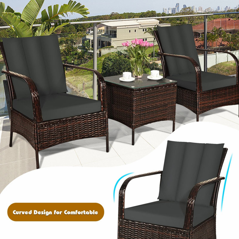 Bryer 2 - Person Patio Conversation Set with Cushions, Gray