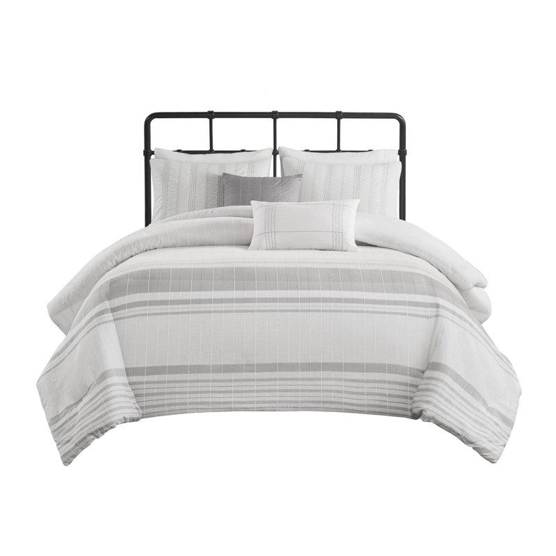 Ensemble de housse de couette 5 pièces Morgan, Housse de couette très grand / très grand califo, Gris / blanc