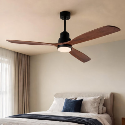Ventilateur de plafond moderne de 72 pouces aux tons noirs avec télécommande, lumière DEL à intensité variable et pales en bois massif