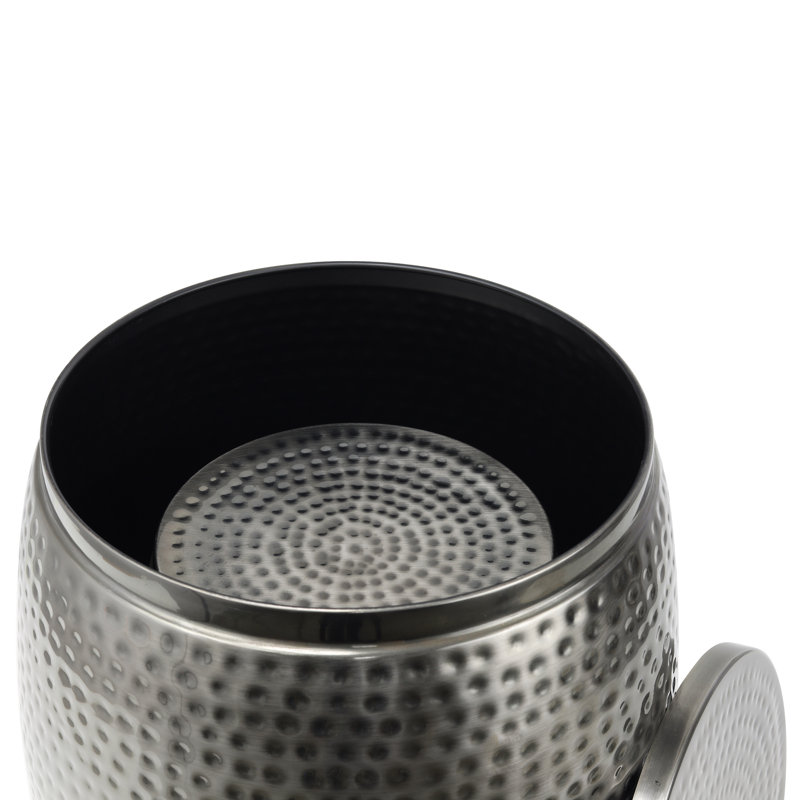 Merida Modern Rustic 2-Piece Hammered Metal Drum Storage Side Tables with Lids, Dark Grey