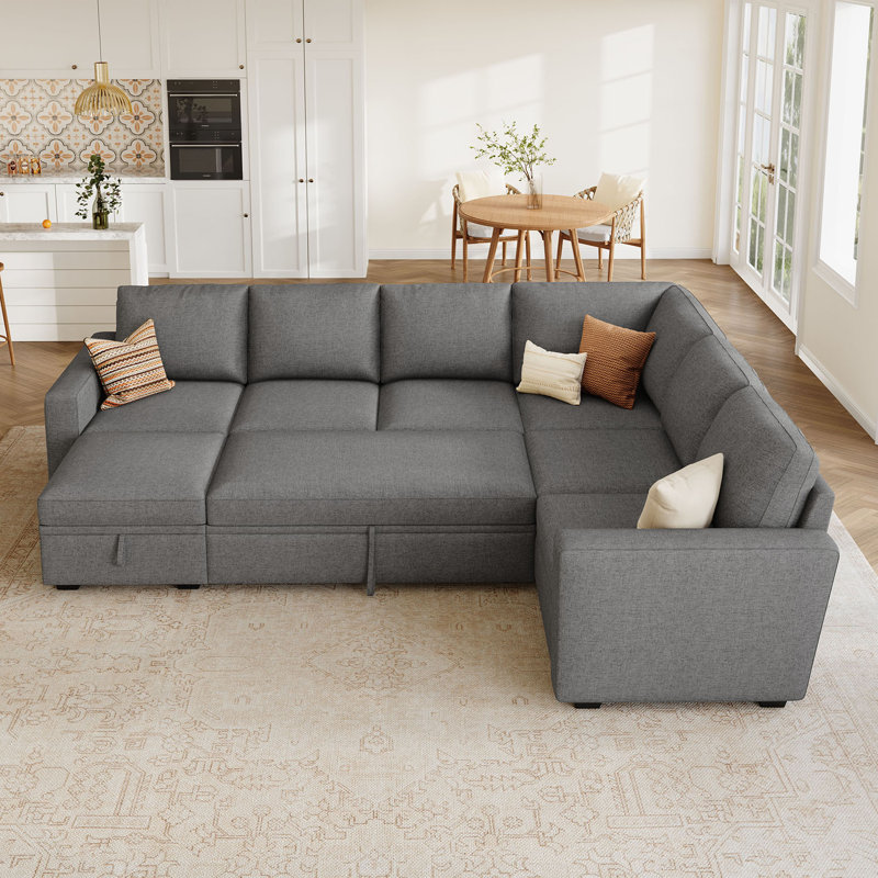 Canapé-lit modulaire en forme de U avec méridienne Niyona, Polyester gris