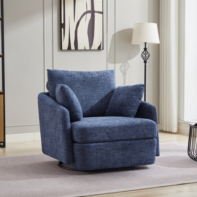 Sayam 40.6'' Wide Swivel Club Chair, Navy Polyester