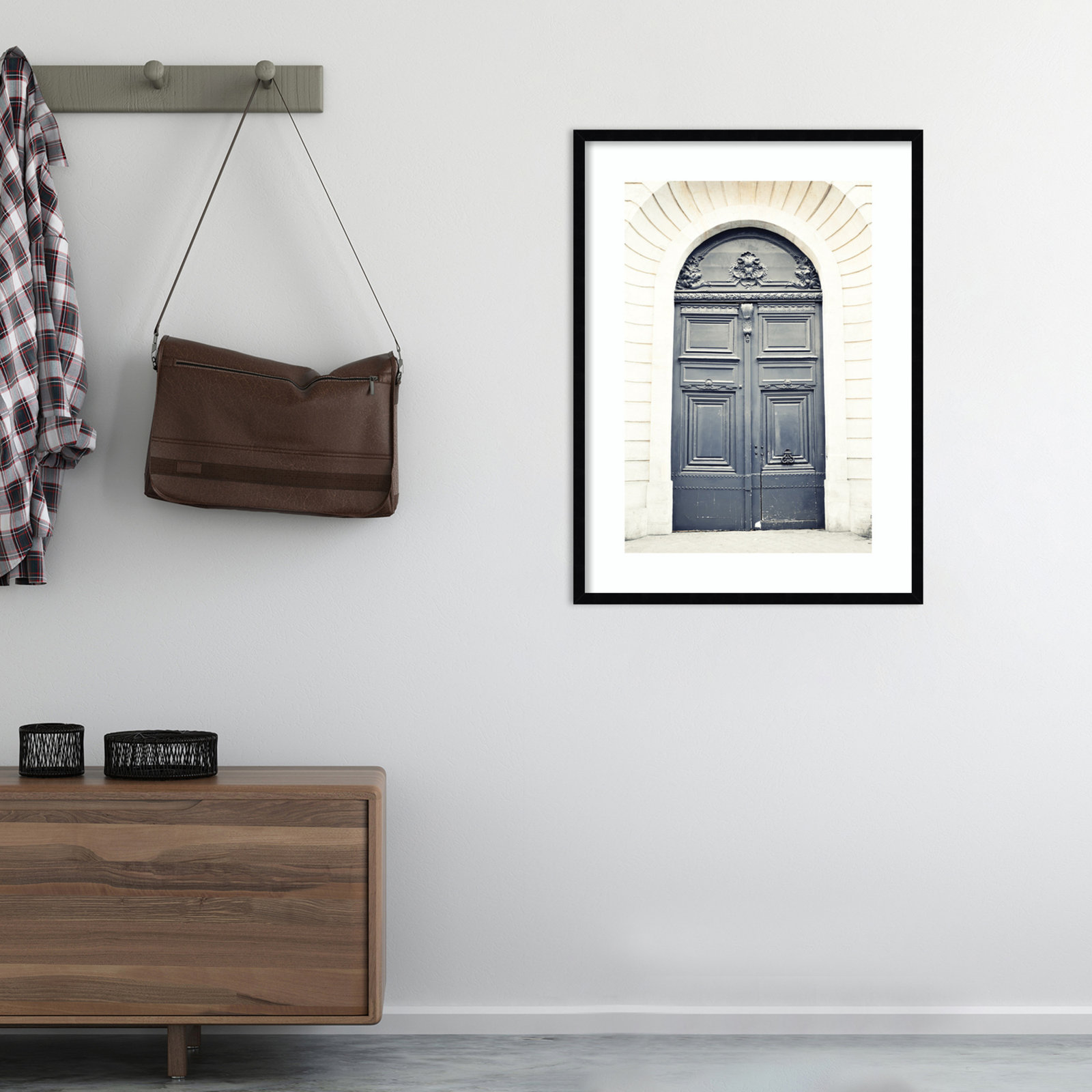 Black Paris Door Photo Print, Black, 34" H x 25" W
