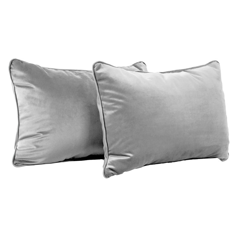 Rectangle Lumbar Microfiber Pillow with Piping, 2-pack, Sterling, Rectangular 16"H x 24"W