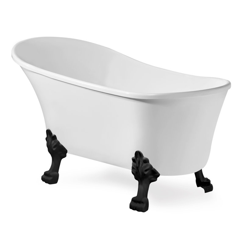 55" Streamline Clawfoot Soaking Acrylic Bathtub, Matte Black, Matte Black