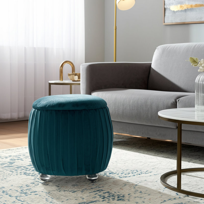 Sagebrook Home 19" Newry Black Velvet Storage Stool, Teal