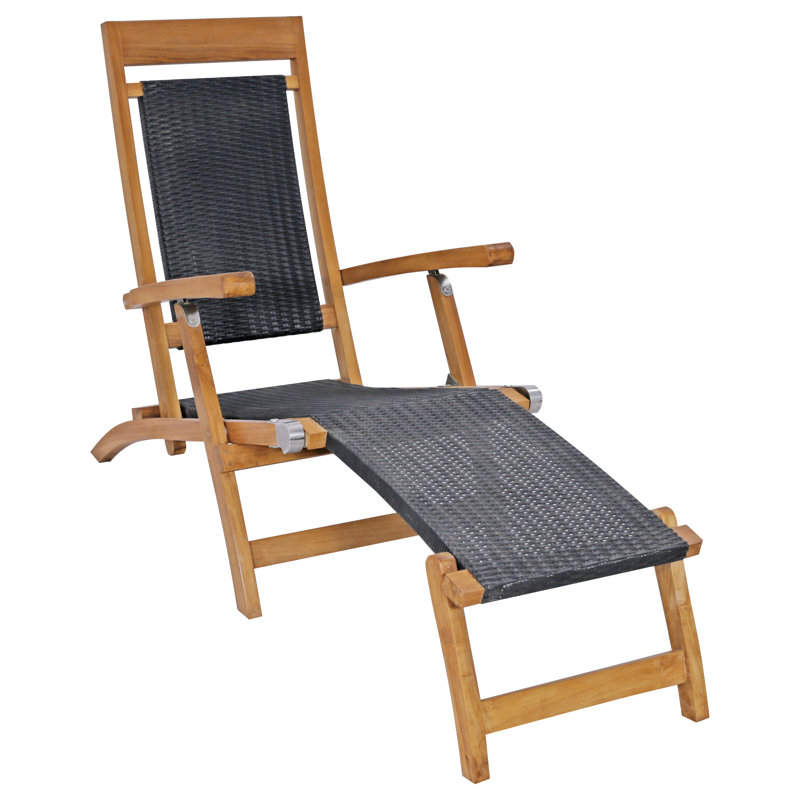Jovie Outdoor Teak Wood Chaise Lounge, Black