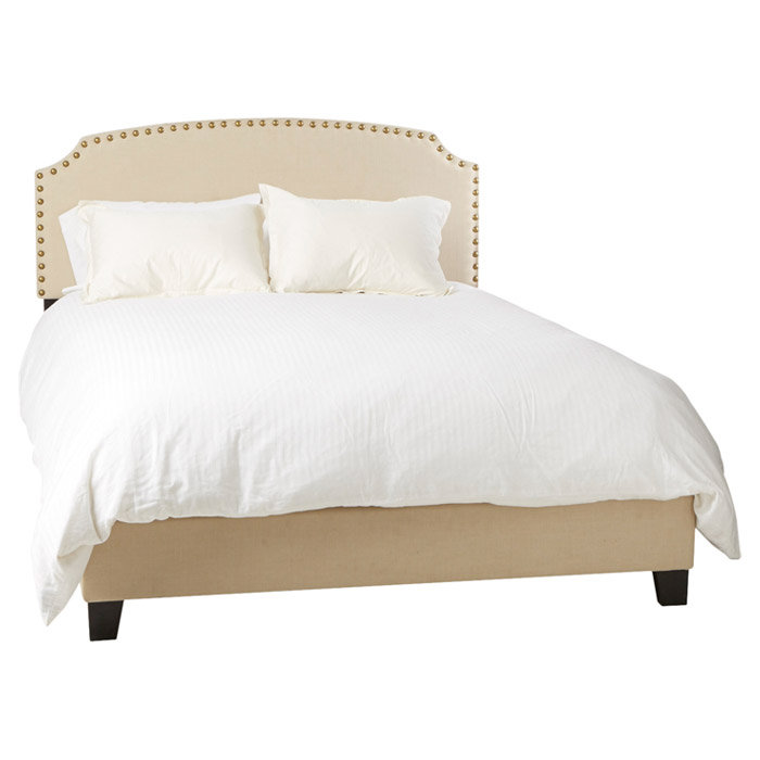 Lit tapissier standard à profil bas Heldana, Gris pâle, Plein