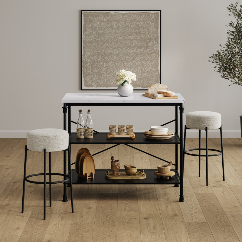  Upholstered Counter Stool with Metal Frame, Ivory