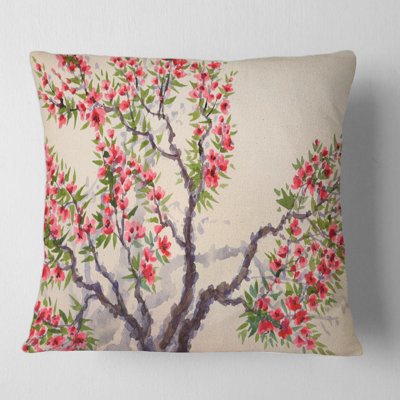 Red Flowers On The Blossoming Tree I Floral Pillow