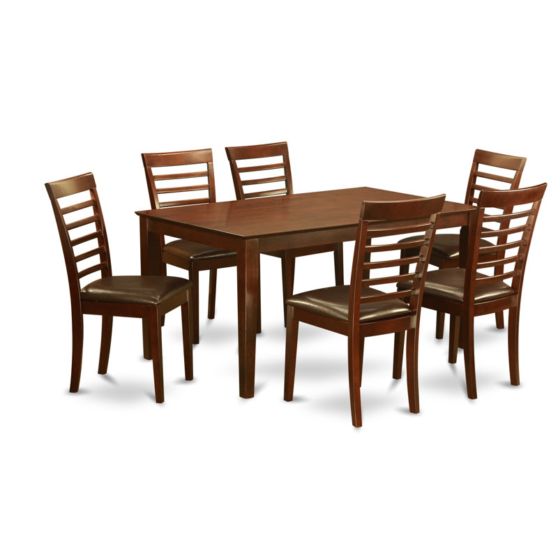 Ensemble de table de salle à manger 7 pièces comprenant une table rectangulaire en bois et 6 chaises de cuisine en similicuir, 36 x 60 pouces, acajou