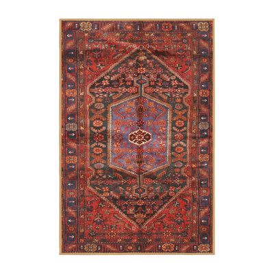 Tapis oriental en laine / polyester tissé à la machine oriental rouge clair / noir / jaune clair