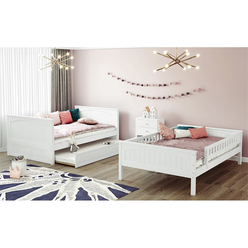 Bunk Bed With Trundle,Platform Bed,Bed Frame, White