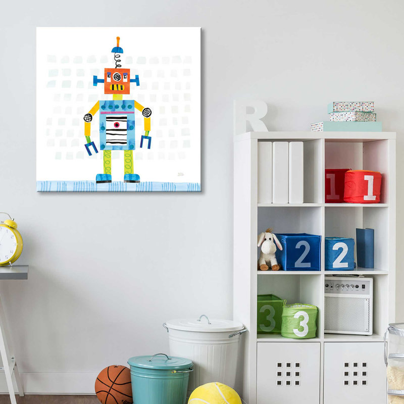 «Robot Party II on Squares», impression, H 18 po x l 18 po x P 1 po, Toile tendue