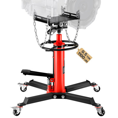 Transmission Jack,1/2Ton/1100Lbs Capacity Hydraulic Telescopic Transmission Jack, 2-Stage Floor Jack Stand With Foot Pedal, 360° Swivel Wheel, Garage/Shop Lift Hoist, Red