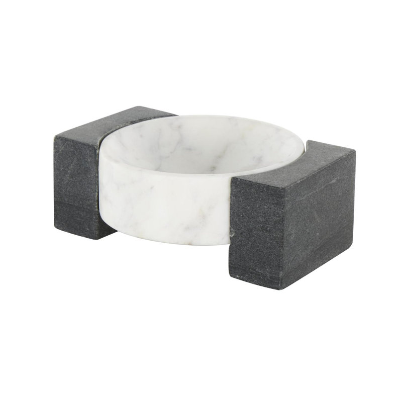 Plateau rond Alexy et marbre gris avec blocs rectangulaires noirs, H 3,1 po x l 8,05 po x P 5,9 po