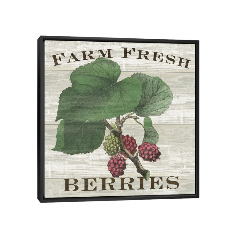 « farm fraîche raspberries », impression sur toile tendue, H 26 po x l 26 po x P 1,5 po, Toile encadrée noire, Pas de tapis