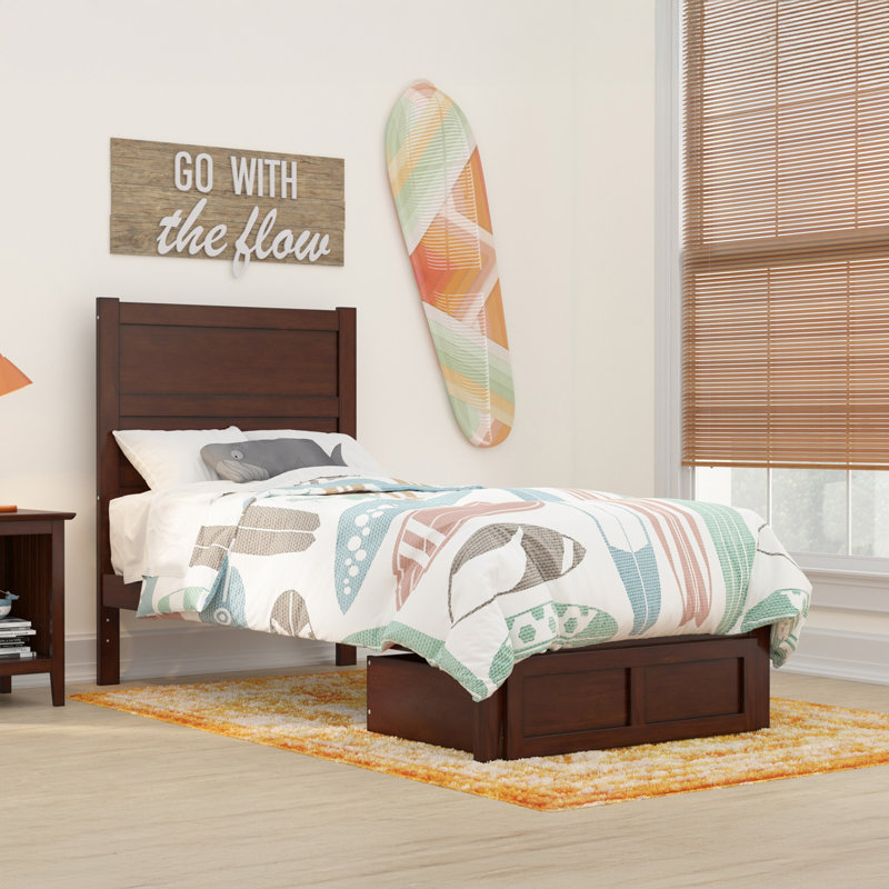 Lit plateforme en bois massif avec tiroir pour pieds Gatsby, Noyer, Lit simple