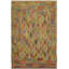 Tapis bleu ciel/brun à kilim 6 pi 7 po x 9 pi en laine fait main one-of-a-kind Sinclair