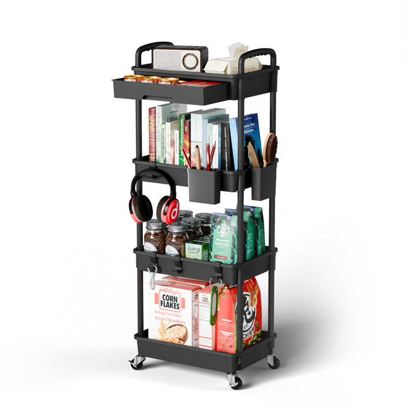 MISIFU Rolling Cart Organizer,Laundry Room Bathroom Organizers and Storage Office Shelves Mobile Shelving Unit Kitchen Trolley Cart with Wheels for Art,Craft,Diaper,Bedside,Snack(4 Tier)