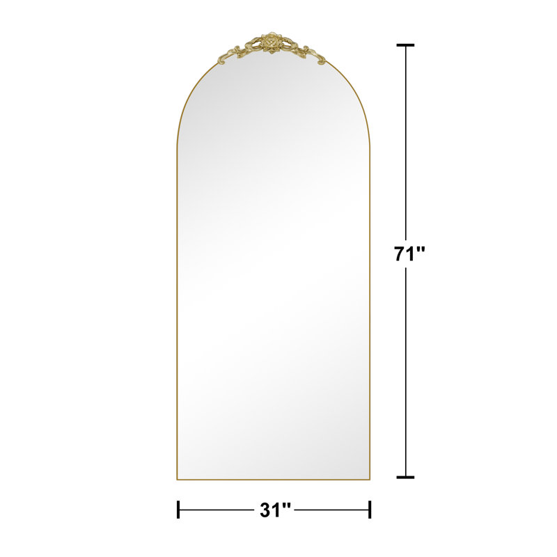 Arch Wood Full Length Mirror with Carved Design