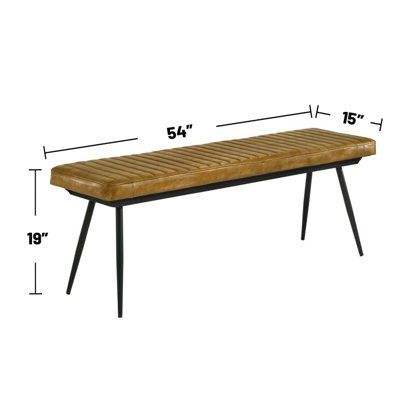 Banc rembourré en cuir avec pieds en métal, brun clair antique