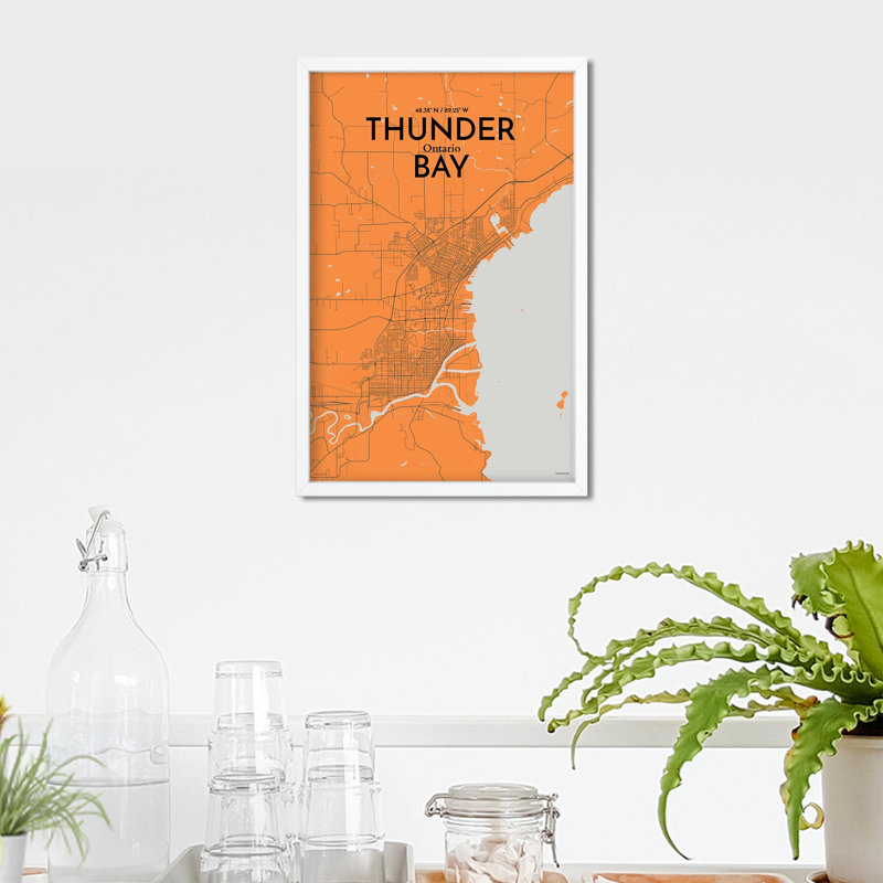 Thunder Bay City Map, impression, H 17 po x l 11 po, Orange et gris